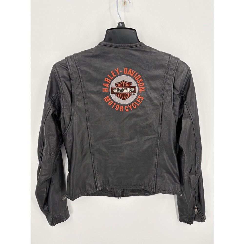 Harley Davidson Women's Embroidered Black Leather Motorcycle Riding Jacket, M
